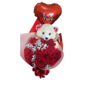 Buquê de Rosas com Balão Eu Amo Você