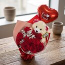Buquê de Rosas com Balão Eu Amo Você