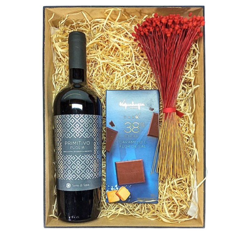 Vinho Primitivo e Chocolate Kopenhagen Cestas Michelli