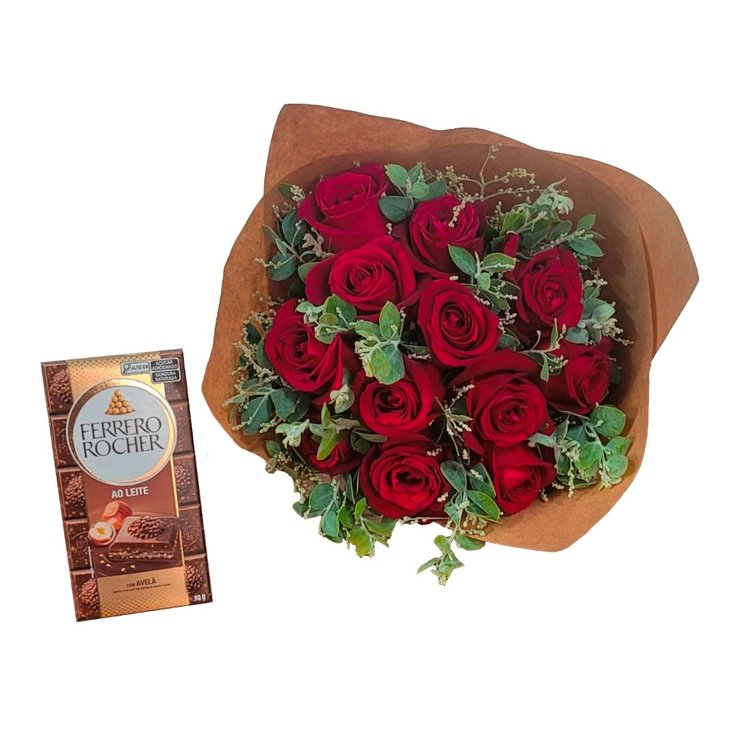 Buquê de Rosas Tradicional com Barra de Rocher