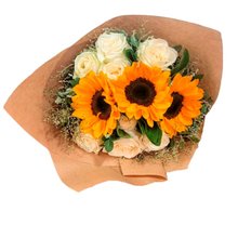 Buquê Rosas com Girassol