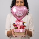 Cesta De Chocolates E Balão Afeto Rosa 