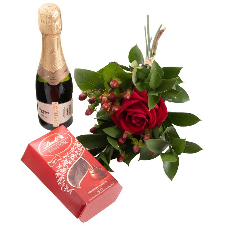 Rosa Vermelha com Chandon e Lindt