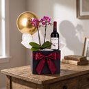 Cesta de Presente com Orquídea, Balão e Vinho