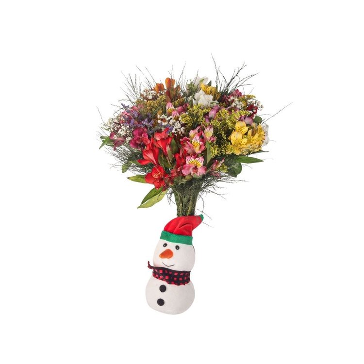 Buquê de Flores Natal com Pelúcia