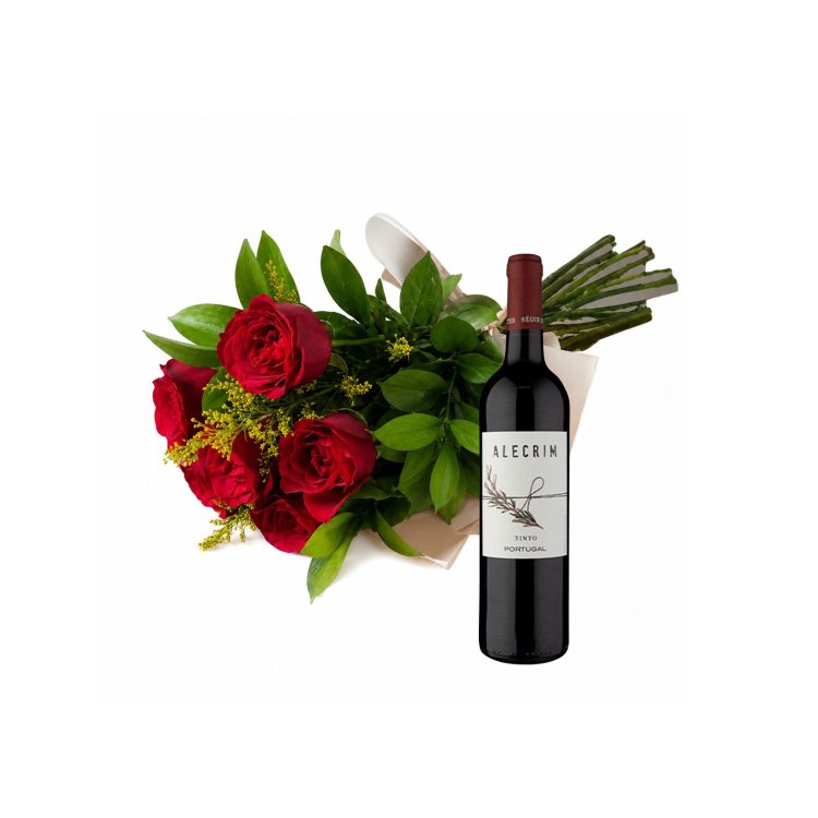 Buquê Apaixonado de Rosas Vermelhas com Vinho