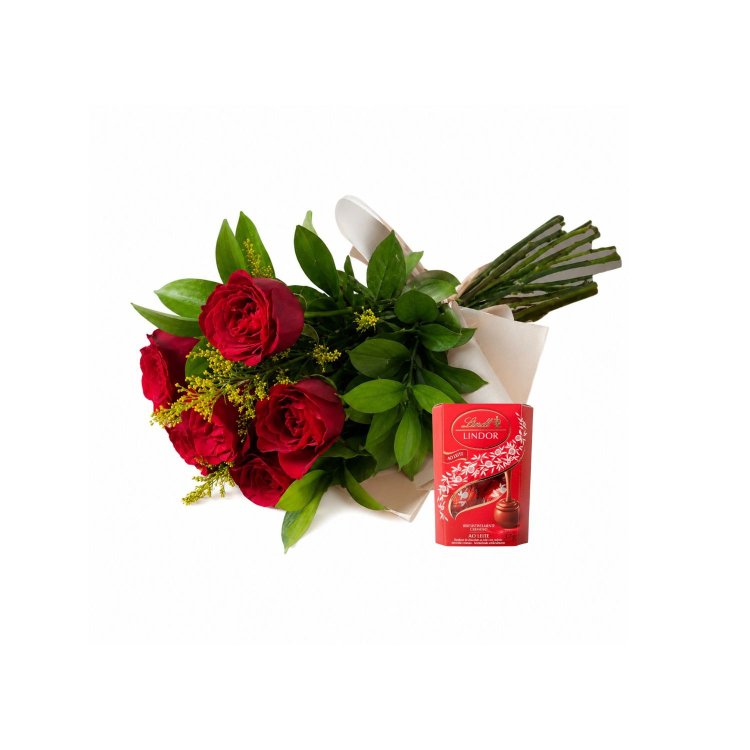 Kit Presente Buquê Rosas Vermelhas com Lindt