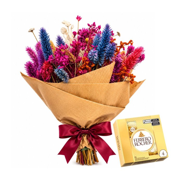 Buquê de Flores Secas Mimo e Chocolate
