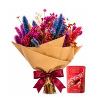 Buquê de Flores Secas com Chocolate Lindt