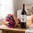 Delicado Mini Buquê de Flores Secas com Vinho 