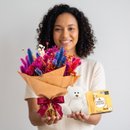 Mini Buquê de Flores Seca com Urso e Chocolates