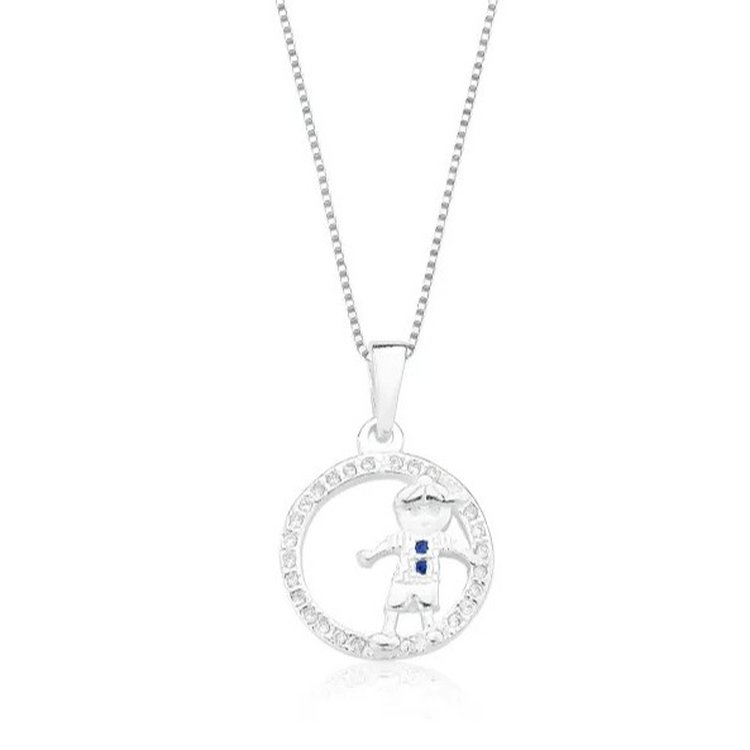Colar de Prata Medalha Menino Brilhante