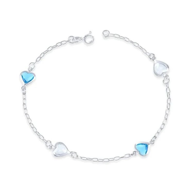 Pulseira Corações Azuis e Brancos - Prata 925
