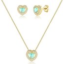 Conjunto Corações Zircônias Verdes Folheado Ouro 18K