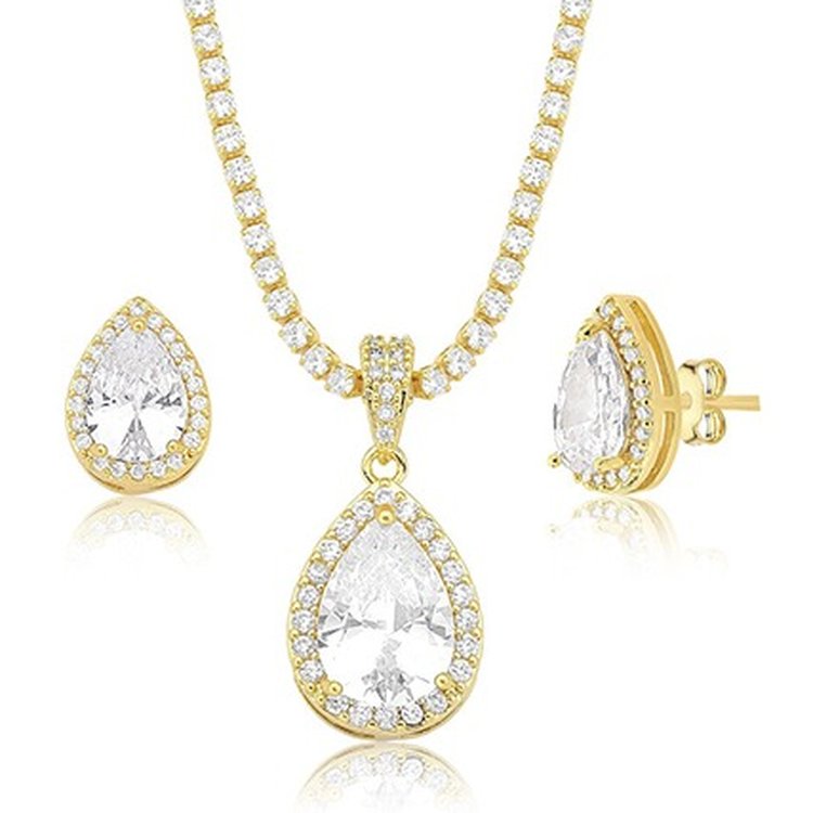 Conjunto Riviera Gold c/ Zircônias Banhado em Ouro 18K