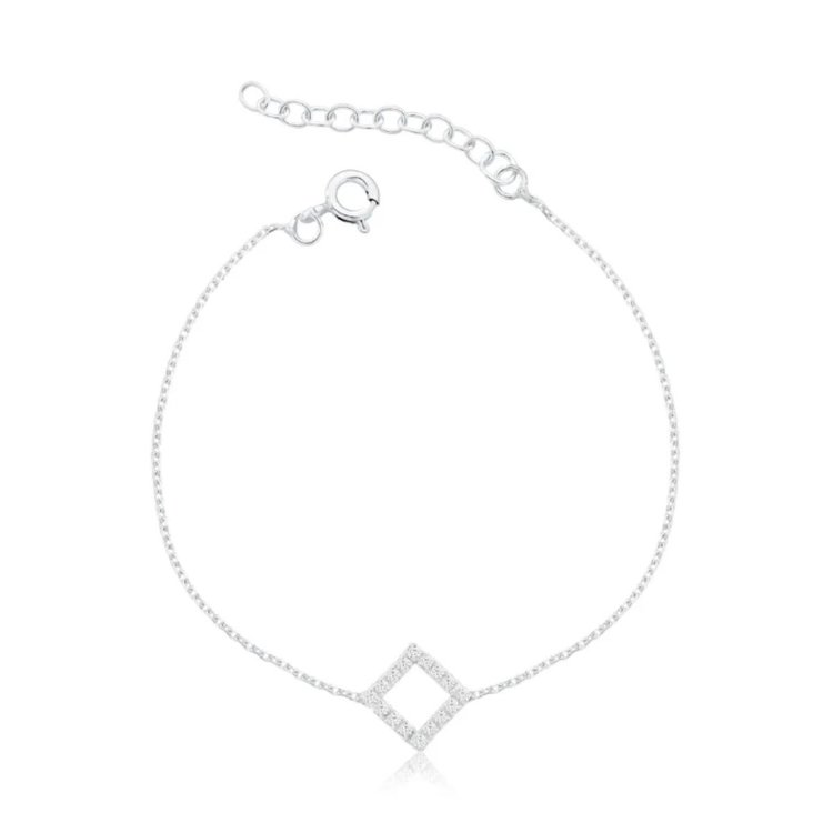 Pulseira de Prata Losango Riviera (1mm) 20cm
