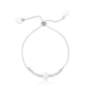 Pulseira de Prata Regulável Bolinhas e Pérola (1mm)