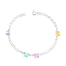 Pulseira de Prata Borboletas Coloridas 18cm