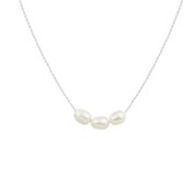 Colar de Prata 925 Três Pérolas Biwa (Natural) 45cm