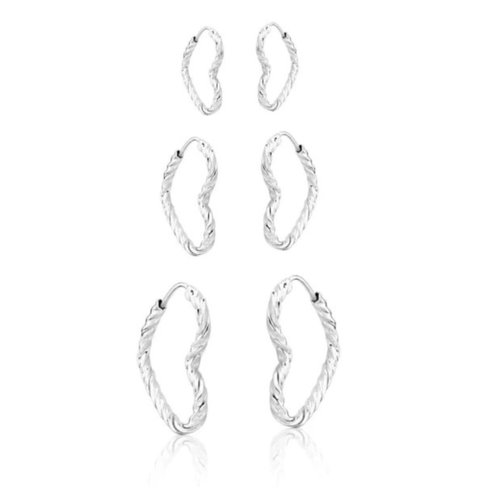 Kit Brincos de Prata Argola Coração Torcida 1, 5, 1, 7 e