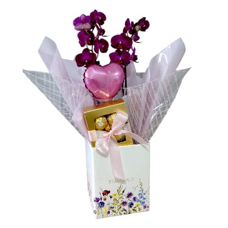 Cesta Orquídea e Bombons Florescer