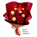 Buquê de Bombons de Chocolate e Rosas Eternas 