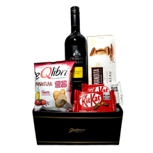  Cesta Prata com Vinho e Chocolates