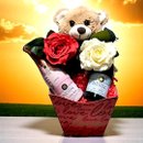 Cesta Amor com Urso Flores e Espumantes