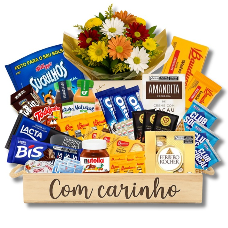 Cesta Gourmet com Flores e Delícias