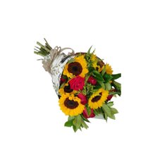 Buquê de Girassóis com Rosas Vermelhas - Luz e amor