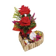 Cesta Romântica Rústica Média  Coração com Rosas