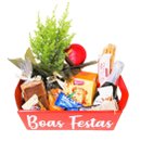 Cesta de Natal Kraft P Vermelha com Mini Pinheiro