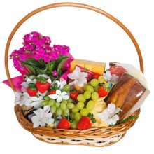 Cesta de Café da Manhã M em Vime Flor Plantada e Doces