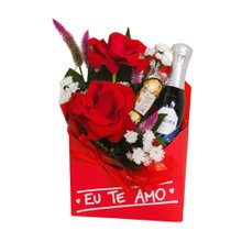 Cesta Envelope Kraft Rosa e Chocolates