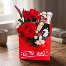 Cesta Envelope Kraft Rosa e Chocolates