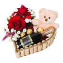 Cesta Coração Rústico P Bebida Chocolates Urso Pelúcia