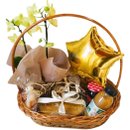 Cesta de Presente M em Vime com Balão e Orquídea