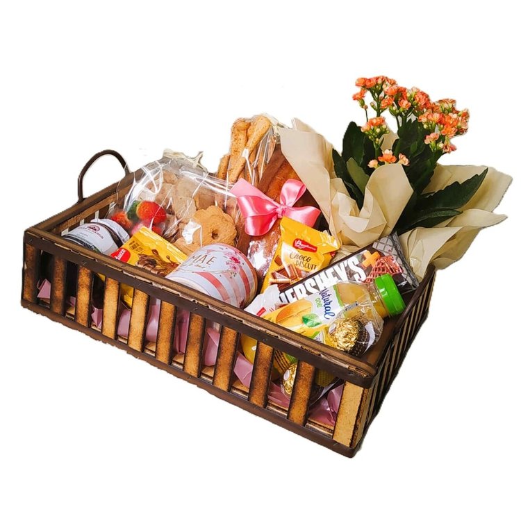 Bandeja de Café em MDF G com Flor e Caneca Cerâmica