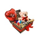 Baú Romântico Com Mini Espumante Chocolates e Urso 