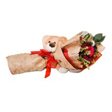 Urso de Pelúcia 15cm e Buque de Rosa
