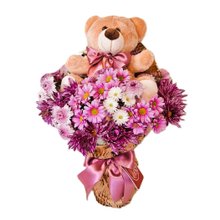 Buquê de Flor do Campo com Urso de Pelúcia 15cm