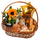 Cesta de Presente Média em Vime com Balão M e Girassol