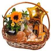 Cesta de Presente Média em Vime com Balão M e Girassol