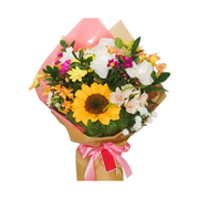 Buquê de Flores Variadas, Girassol, Rosas e Astromélia