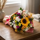 Buquê de Flores Variadas, Girassol, Rosas e Astromélia
