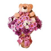 Buquê Flores do Campo P com Urso de Palúcia