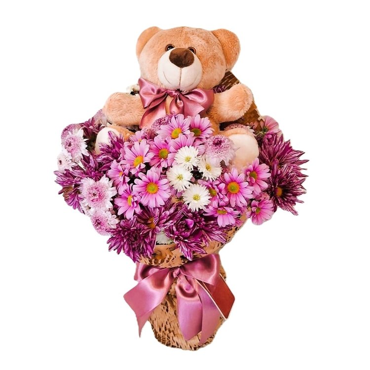 Buquê Flores do Campo P com Urso de Palúcia