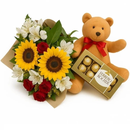 Buquê Flores Mistas com Ursinho e Ferrero