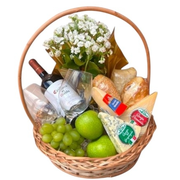 Cesta Premium de Queijos Vinho e Pães Especiais