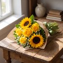 Buquê Encanto Dourado de Girassóis e Rosas